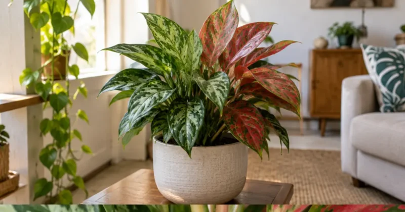 Aglaonema em vaso ilustrando identificação e diferenças