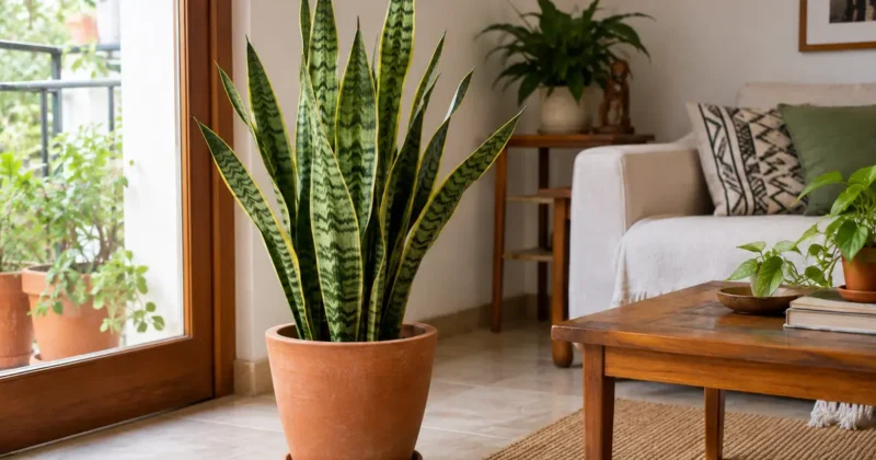 Espada-de-são-jorge em vaso ilustrando cuidados cotidianos