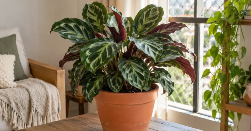 Calathea em vaso ilustrando crescimento e multiplicação