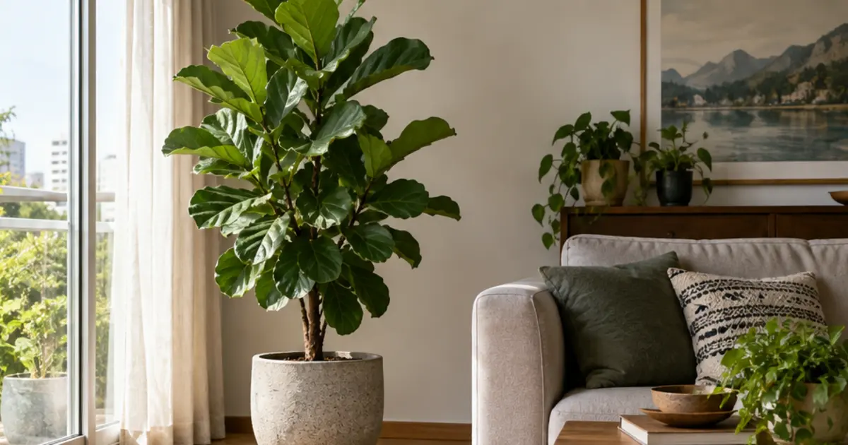 Cena editorial relacionada a Ficus lyrata como acertar a rega e a iluminação sem perder folhas