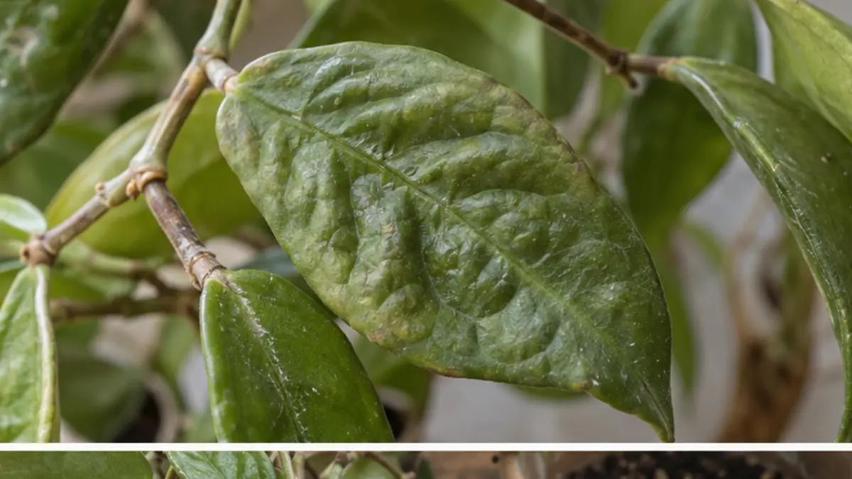 Detalhe prático relacionado a Hoya com folhas enrugadas ou murchas o que pode estar acontecendo