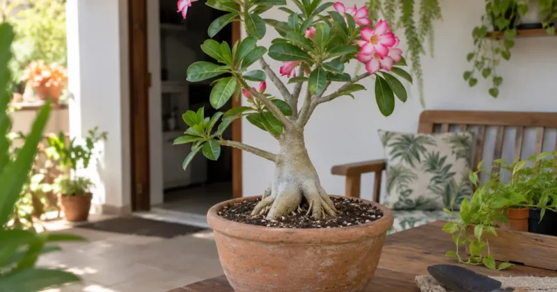 Rosa do Deserto em vaso ilustrando investigação de sintomas