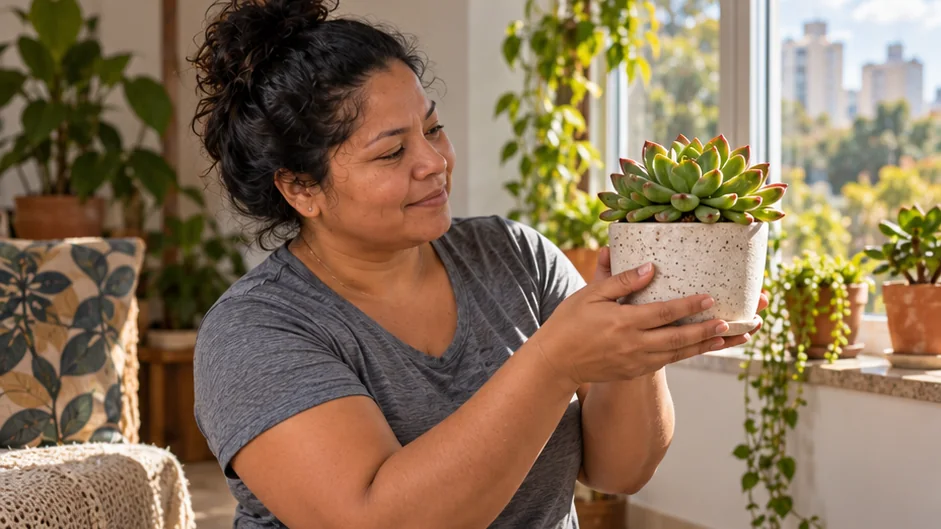 Exemplo de cultivo de suculentas dentro de casa